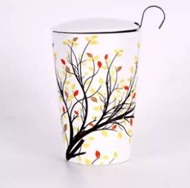 12oz Double Wall Ceramic Tea mug with Lid & Infuser