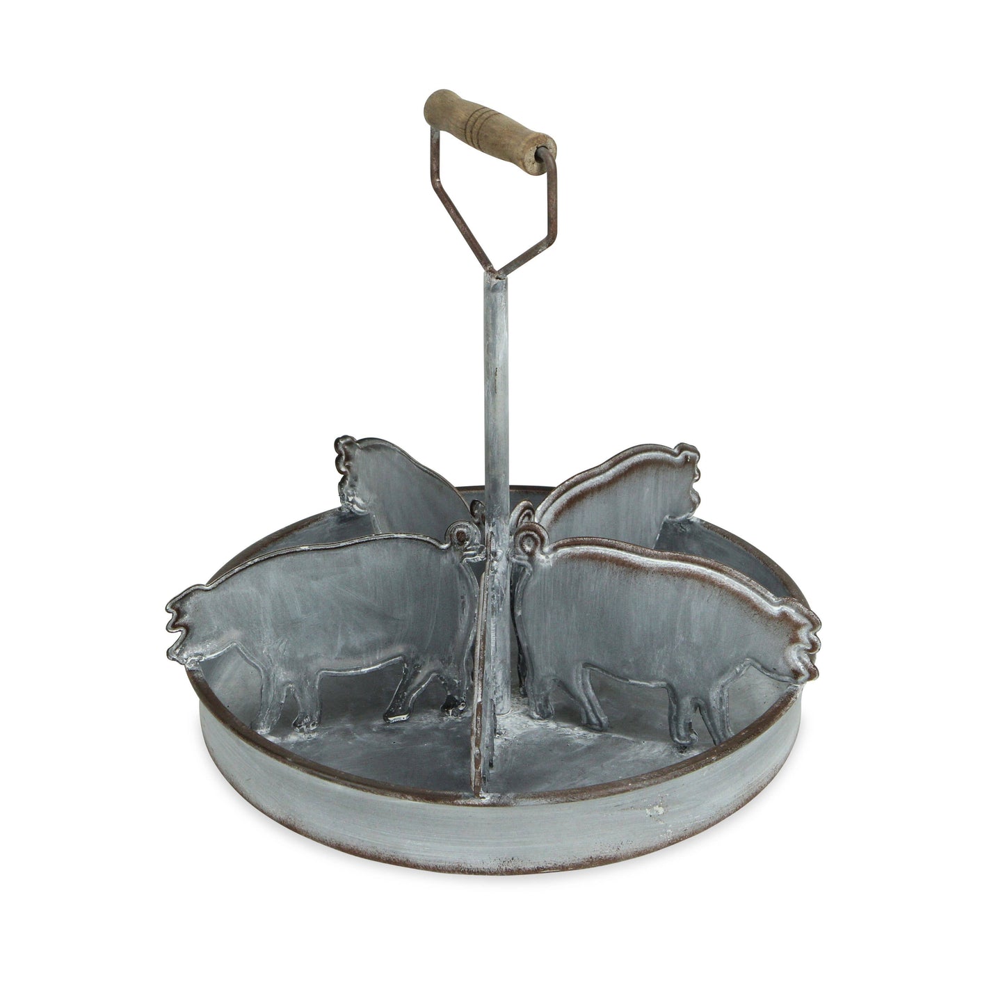 Metal 5 Compartment Tray with Dividers and Center Handle with Wood Grip