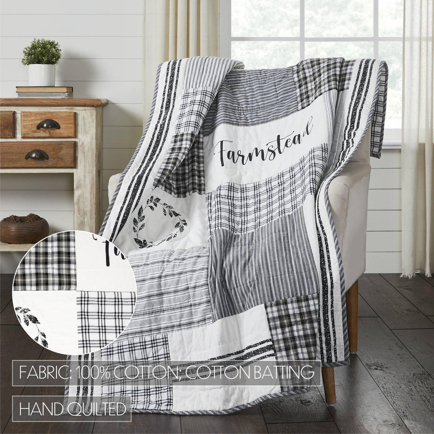 Sawyer Mill Black Stenciled Patchwork Throw 60x50