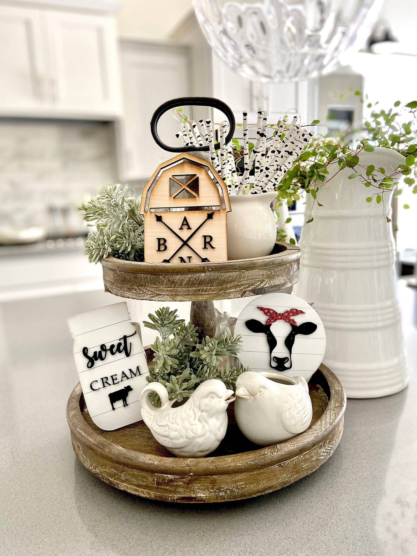 Sweet Cream | Farmhouse Tiered Tray Decor | Home Decor