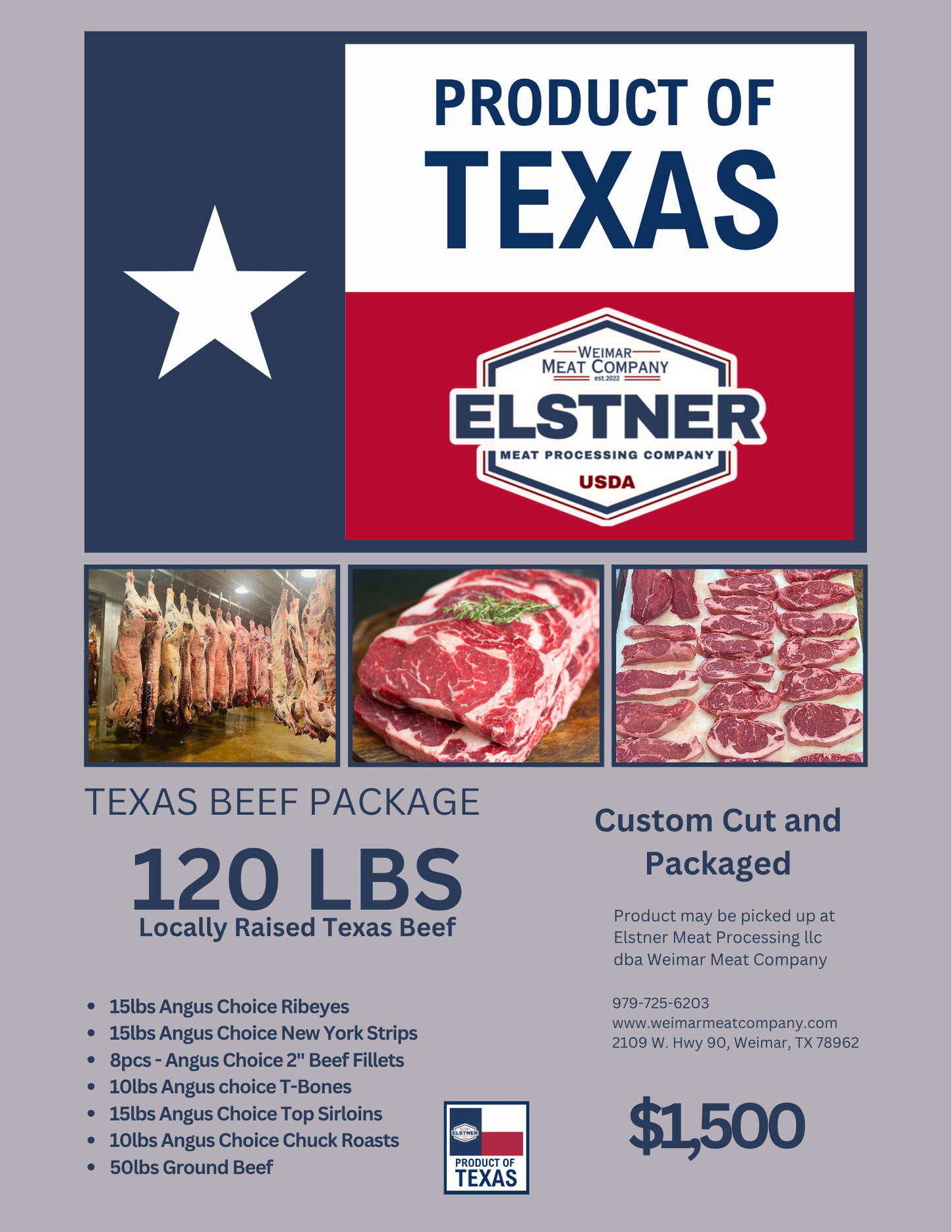 120 POUNDS of TEXAS RAISED BEEF - USDA ANGUS CHOICE - Custom Cut & Package - Nationwide Shipping