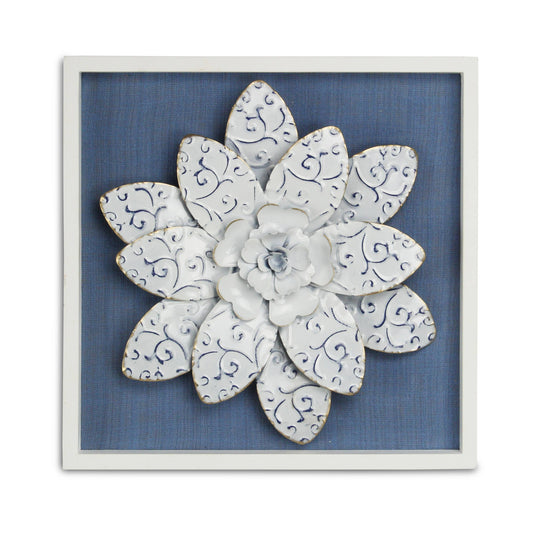 Blue And White Metal Flower With Gold Rim