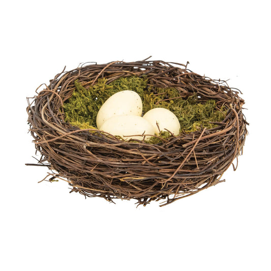 Moss & Vine Bird Nest w/Cream Eggs, 5.5"