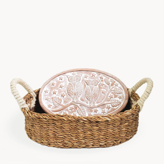 Handmade Bread Warmer & Wicker Basket - Owl Oval