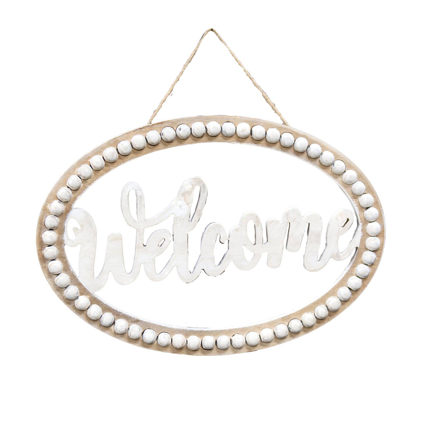 Distressed Beaded Wall Sign, "Welcome"..