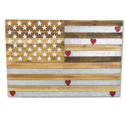 Wooden American Flag with Galvanized Metal Accents