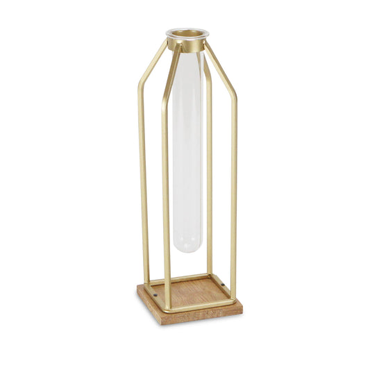Gold Tall Metal Stand with Glass Tube